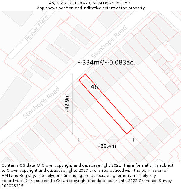 46, STANHOPE ROAD, ST ALBANS, AL1 5BL: Plot and title map