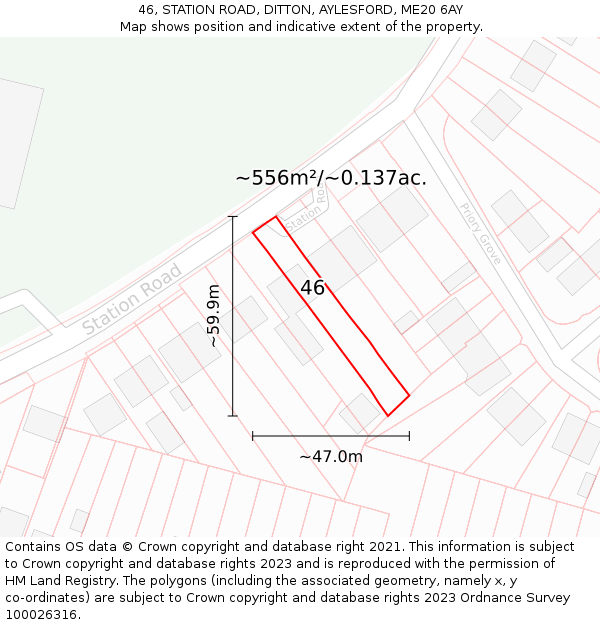 46, STATION ROAD, DITTON, AYLESFORD, ME20 6AY: Plot and title map
