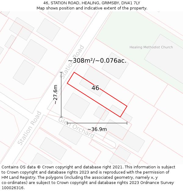46, STATION ROAD, HEALING, GRIMSBY, DN41 7LY: Plot and title map