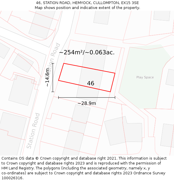 46, STATION ROAD, HEMYOCK, CULLOMPTON, EX15 3SE: Plot and title map