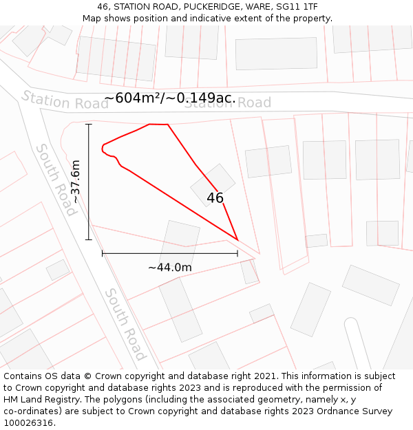 46, STATION ROAD, PUCKERIDGE, WARE, SG11 1TF: Plot and title map