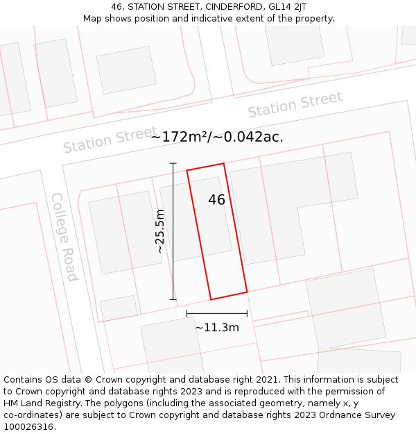 46, STATION STREET, CINDERFORD, GL14 2JT: Plot and title map