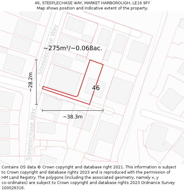 46, STEEPLECHASE WAY, MARKET HARBOROUGH, LE16 9FY: Plot and title map
