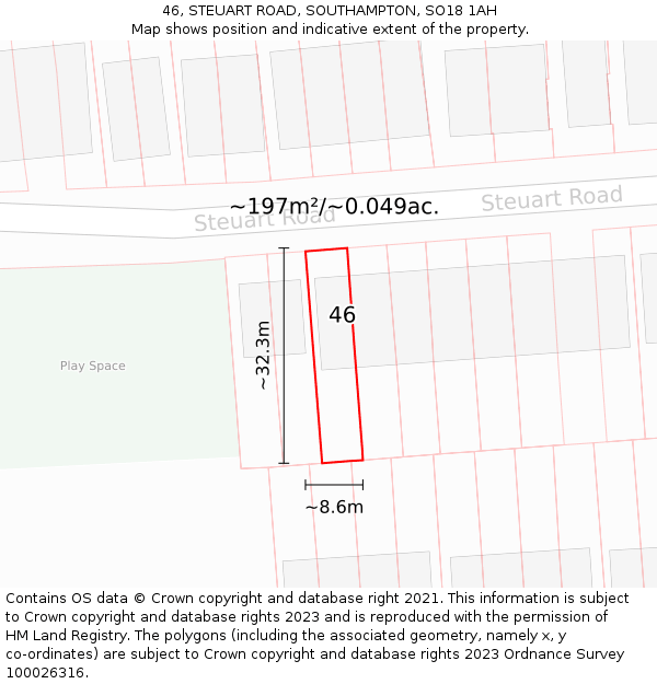 46, STEUART ROAD, SOUTHAMPTON, SO18 1AH: Plot and title map