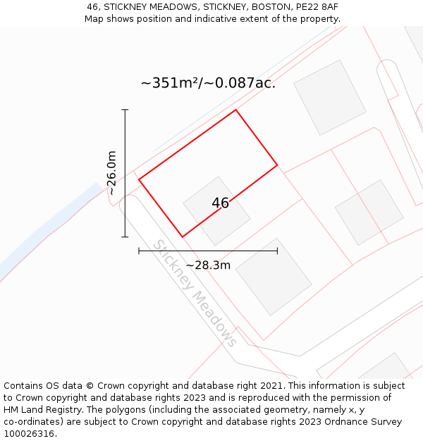 46, STICKNEY MEADOWS, STICKNEY, BOSTON, PE22 8AF: Plot and title map