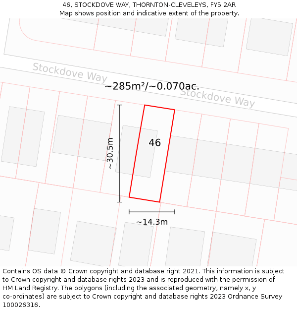 46, STOCKDOVE WAY, THORNTON-CLEVELEYS, FY5 2AR: Plot and title map