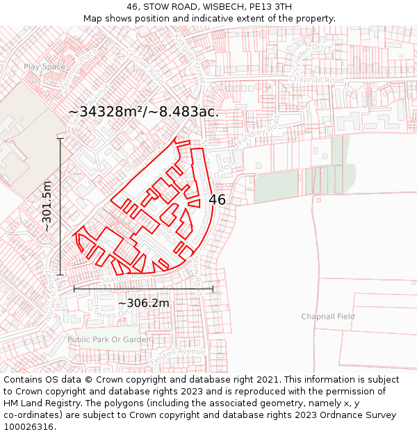 46, STOW ROAD, WISBECH, PE13 3TH: Plot and title map