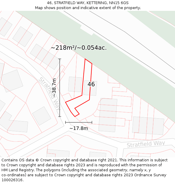 46, STRATFIELD WAY, KETTERING, NN15 6GS: Plot and title map