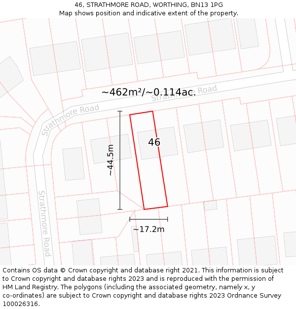 46, STRATHMORE ROAD, WORTHING, BN13 1PG: Plot and title map