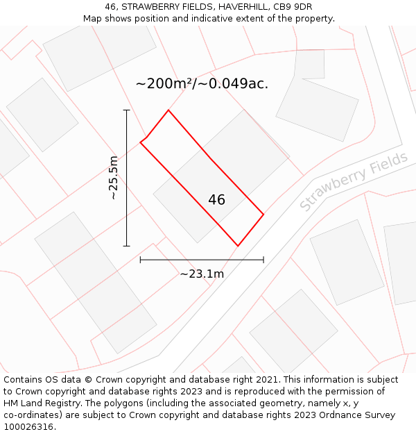46, STRAWBERRY FIELDS, HAVERHILL, CB9 9DR: Plot and title map