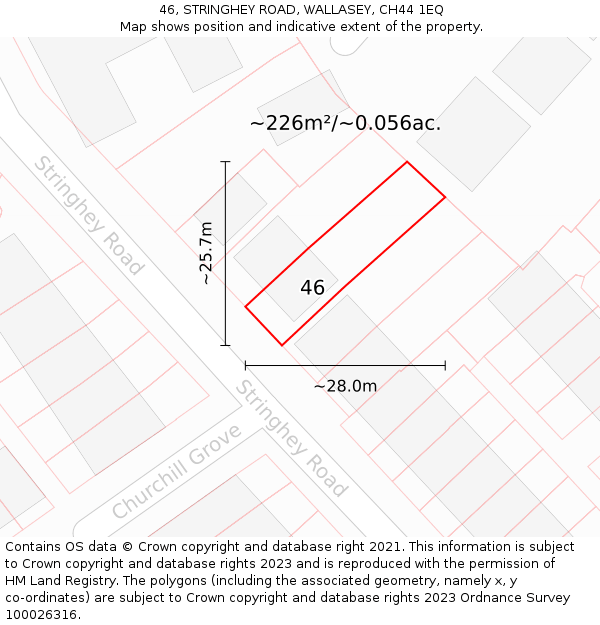 46, STRINGHEY ROAD, WALLASEY, CH44 1EQ: Plot and title map