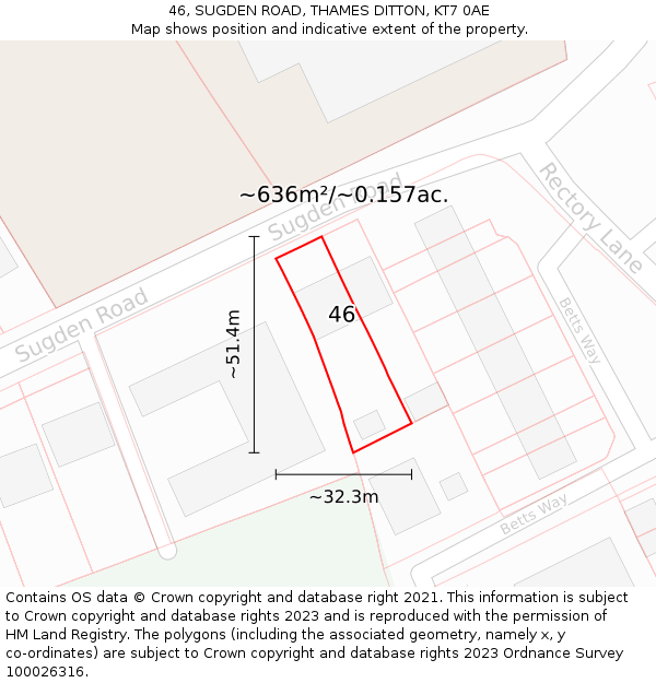 46, SUGDEN ROAD, THAMES DITTON, KT7 0AE: Plot and title map