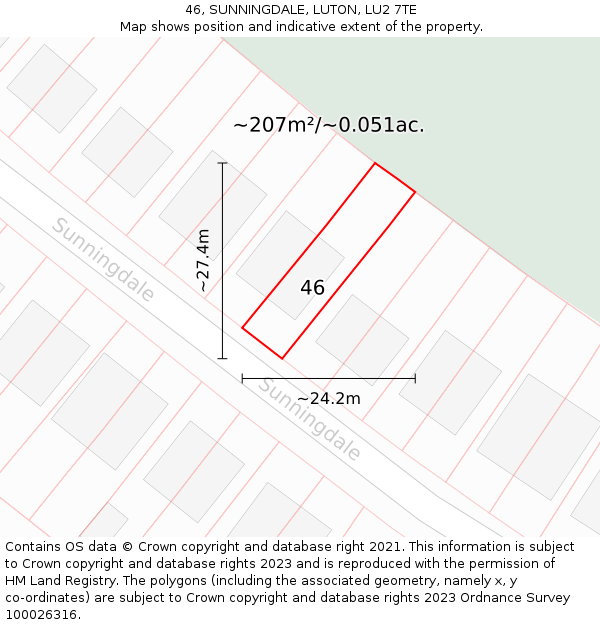 46, SUNNINGDALE, LUTON, LU2 7TE: Plot and title map