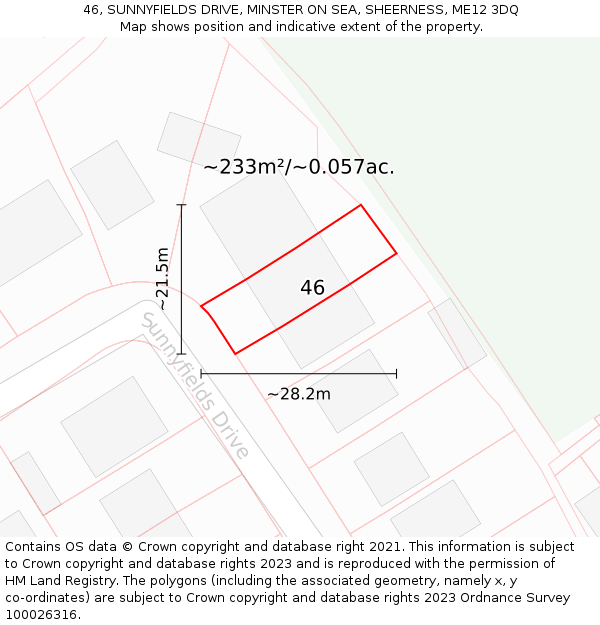 46, SUNNYFIELDS DRIVE, MINSTER ON SEA, SHEERNESS, ME12 3DQ: Plot and title map
