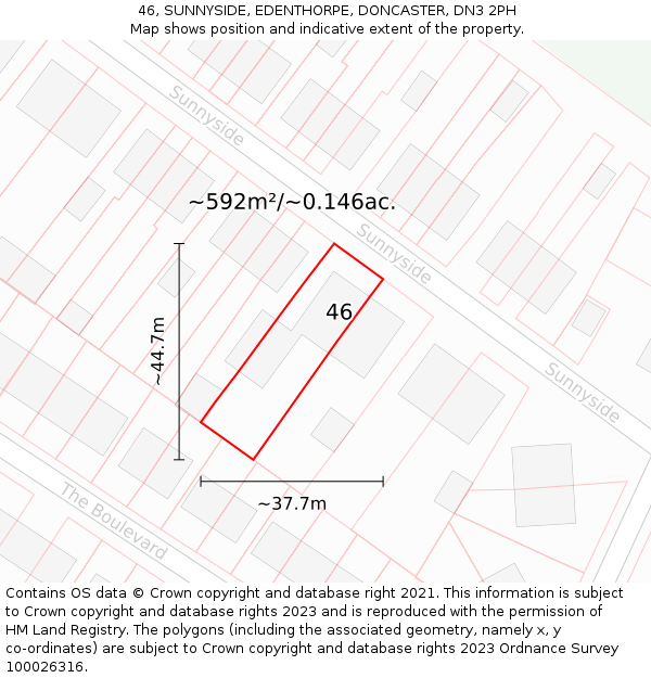 46, SUNNYSIDE, EDENTHORPE, DONCASTER, DN3 2PH: Plot and title map
