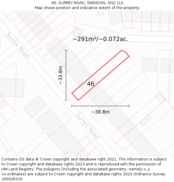 46, SURREY ROAD, SWINDON, SN2 1LX: Plot and title map