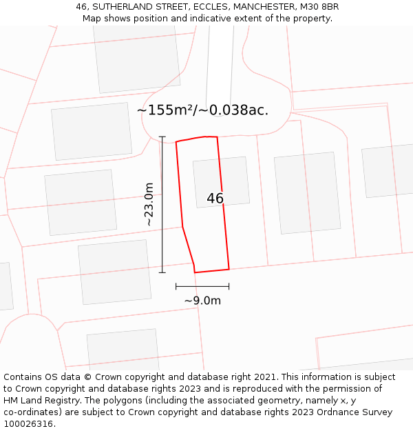 46, SUTHERLAND STREET, ECCLES, MANCHESTER, M30 8BR: Plot and title map