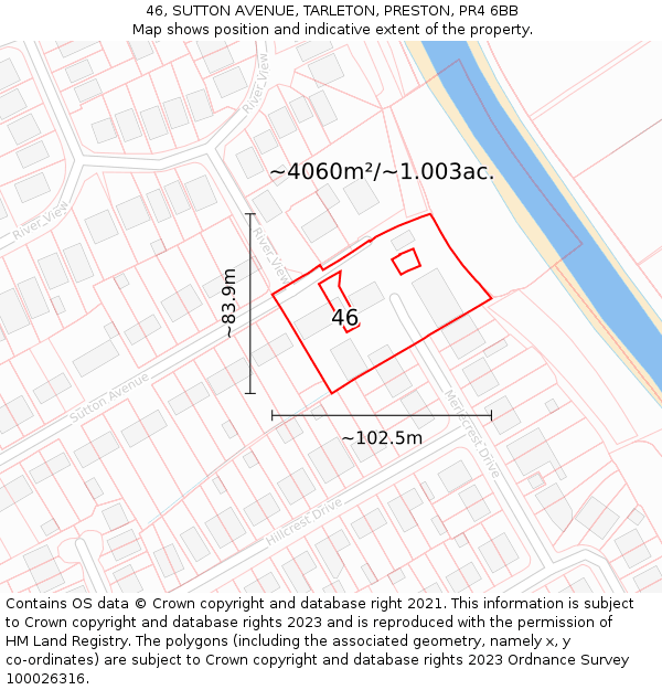 46, SUTTON AVENUE, TARLETON, PRESTON, PR4 6BB: Plot and title map