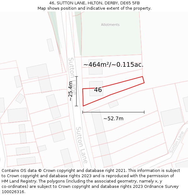 46, SUTTON LANE, HILTON, DERBY, DE65 5FB: Plot and title map