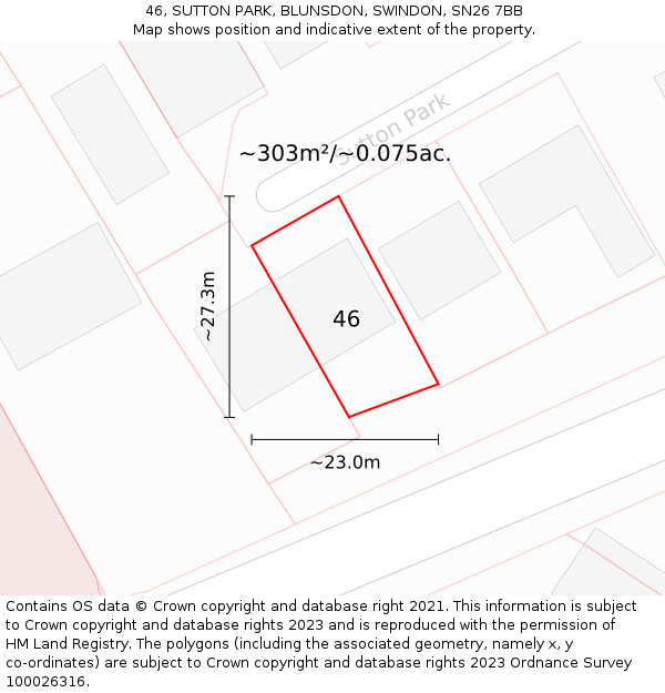 46, SUTTON PARK, BLUNSDON, SWINDON, SN26 7BB: Plot and title map