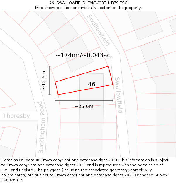 46, SWALLOWFIELD, TAMWORTH, B79 7SG: Plot and title map