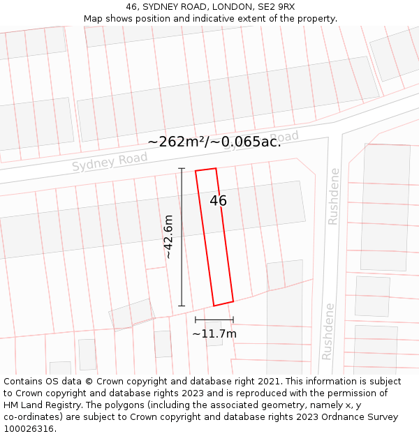 46, SYDNEY ROAD, LONDON, SE2 9RX: Plot and title map