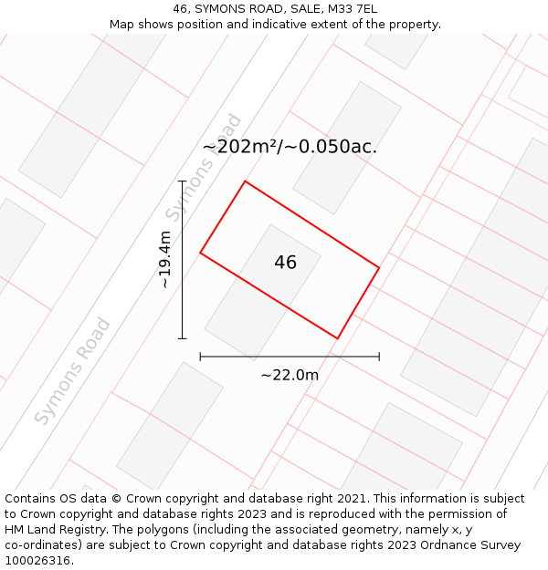 46, SYMONS ROAD, SALE, M33 7EL: Plot and title map