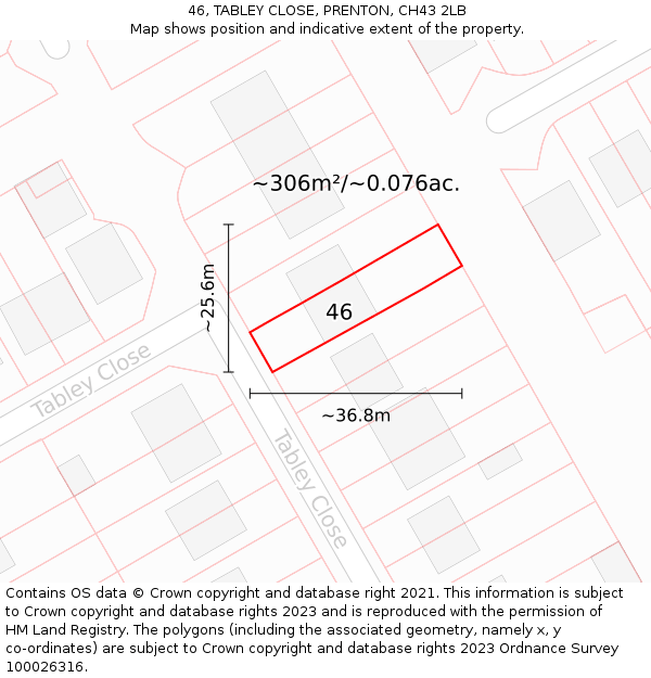 46, TABLEY CLOSE, PRENTON, CH43 2LB: Plot and title map