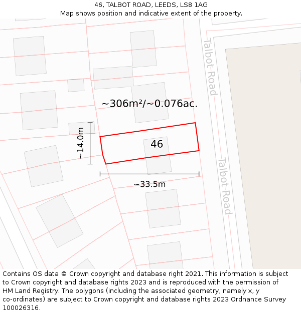 46, TALBOT ROAD, LEEDS, LS8 1AG: Plot and title map