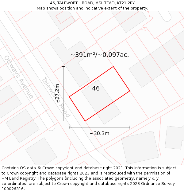 46, TALEWORTH ROAD, ASHTEAD, KT21 2PY: Plot and title map