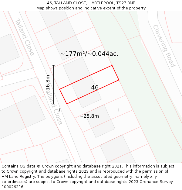 46, TALLAND CLOSE, HARTLEPOOL, TS27 3NB: Plot and title map