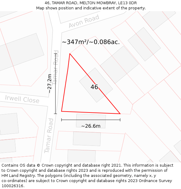 46, TAMAR ROAD, MELTON MOWBRAY, LE13 0DR: Plot and title map