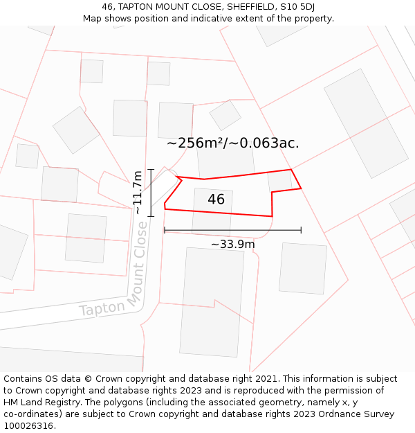 46, TAPTON MOUNT CLOSE, SHEFFIELD, S10 5DJ: Plot and title map