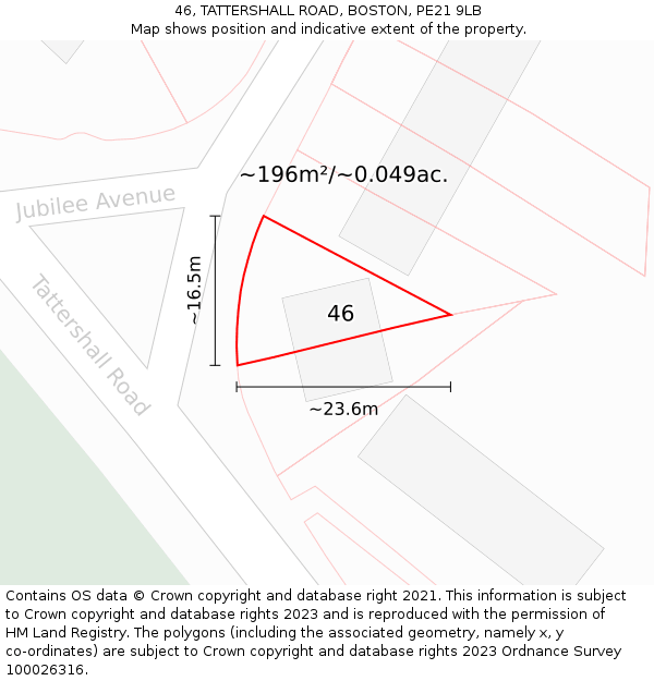 46, TATTERSHALL ROAD, BOSTON, PE21 9LB: Plot and title map