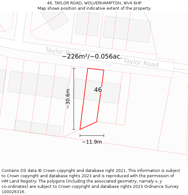 46, TAYLOR ROAD, WOLVERHAMPTON, WV4 6HP: Plot and title map