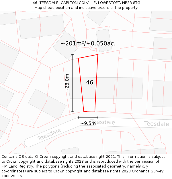 46, TEESDALE, CARLTON COLVILLE, LOWESTOFT, NR33 8TG: Plot and title map