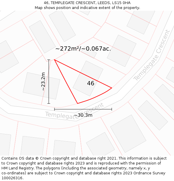 46, TEMPLEGATE CRESCENT, LEEDS, LS15 0HA: Plot and title map