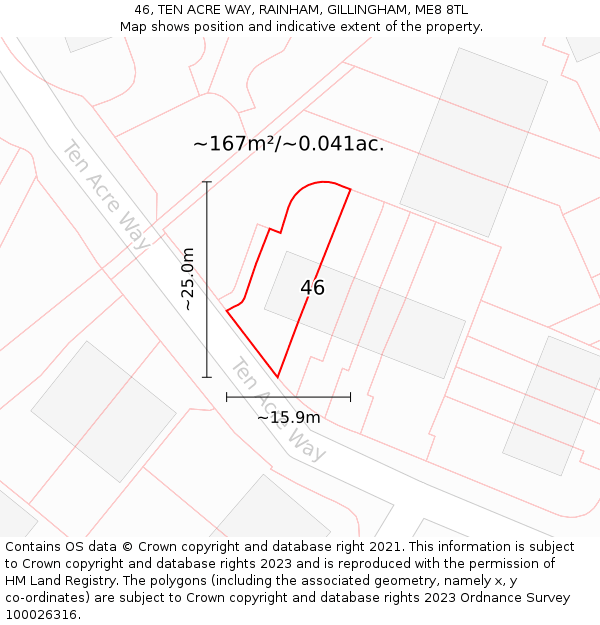 46, TEN ACRE WAY, RAINHAM, GILLINGHAM, ME8 8TL: Plot and title map