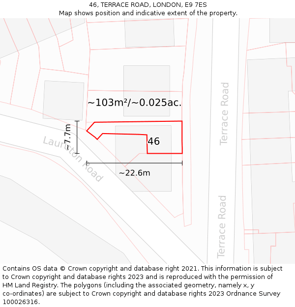 46, TERRACE ROAD, LONDON, E9 7ES: Plot and title map