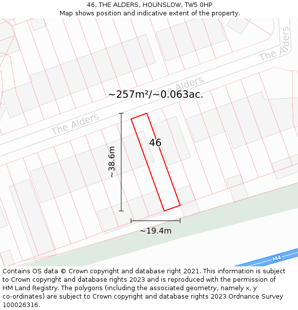 46, THE ALDERS, HOUNSLOW, TW5 0HP: Plot and title map