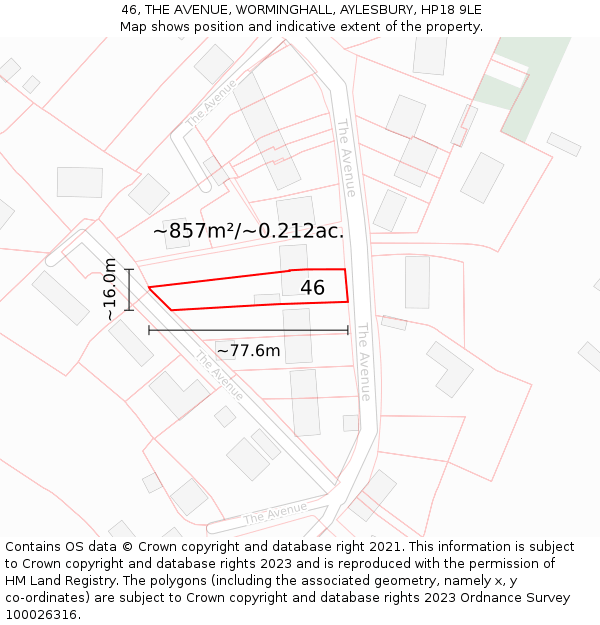 46, THE AVENUE, WORMINGHALL, AYLESBURY, HP18 9LE: Plot and title map