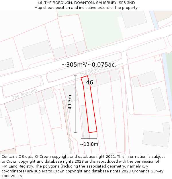 46, THE BOROUGH, DOWNTON, SALISBURY, SP5 3ND: Plot and title map