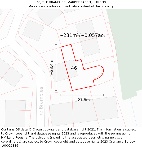 46, THE BRAMBLES, MARKET RASEN, LN8 3NS: Plot and title map