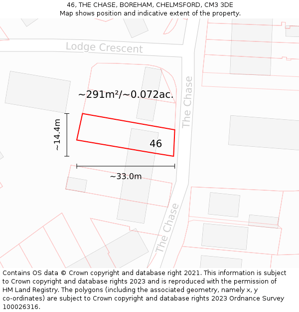 46, THE CHASE, BOREHAM, CHELMSFORD, CM3 3DE: Plot and title map