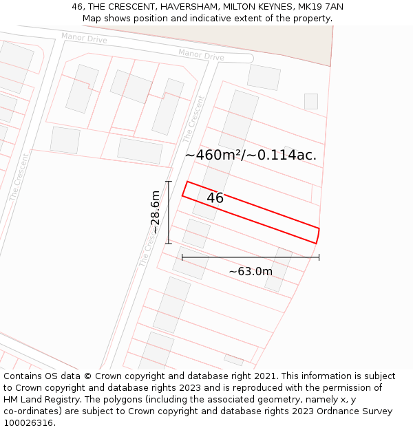 46, THE CRESCENT, HAVERSHAM, MILTON KEYNES, MK19 7AN: Plot and title map