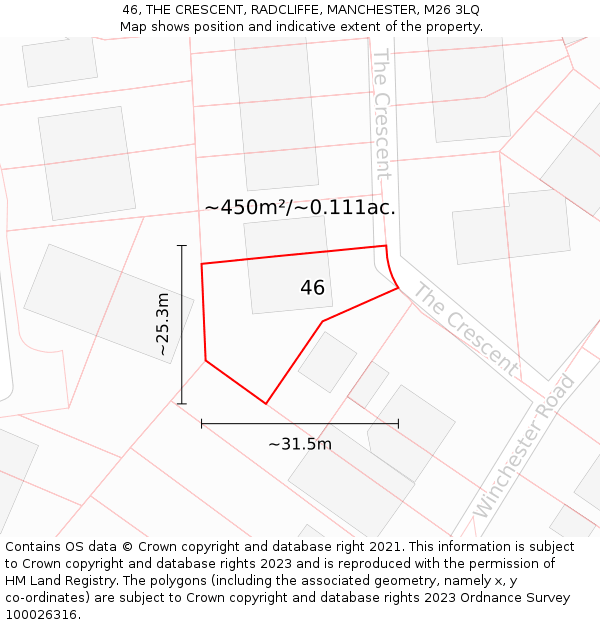 46, THE CRESCENT, RADCLIFFE, MANCHESTER, M26 3LQ: Plot and title map