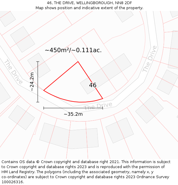 46, THE DRIVE, WELLINGBOROUGH, NN8 2DF: Plot and title map