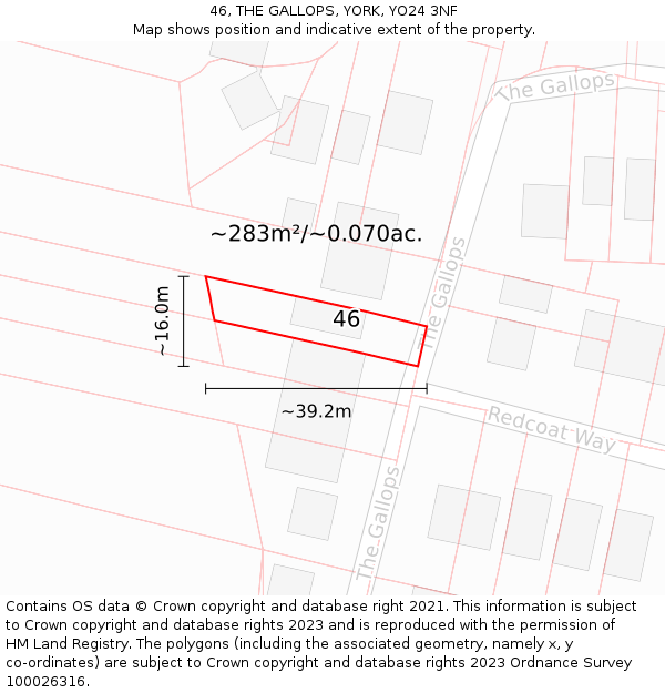 46, THE GALLOPS, YORK, YO24 3NF: Plot and title map
