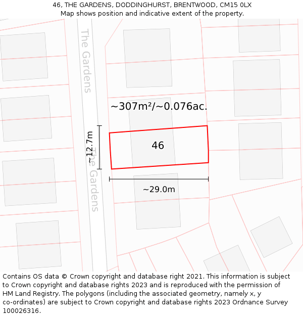 46, THE GARDENS, DODDINGHURST, BRENTWOOD, CM15 0LX: Plot and title map
