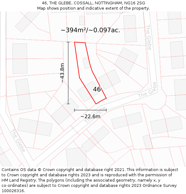 46, THE GLEBE, COSSALL, NOTTINGHAM, NG16 2SG: Plot and title map